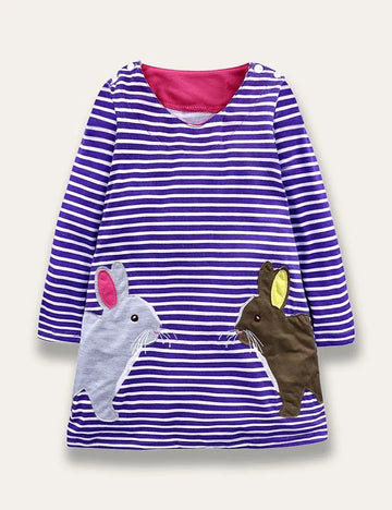 Animal Appliqué Stripe Dress - Mini Taylor